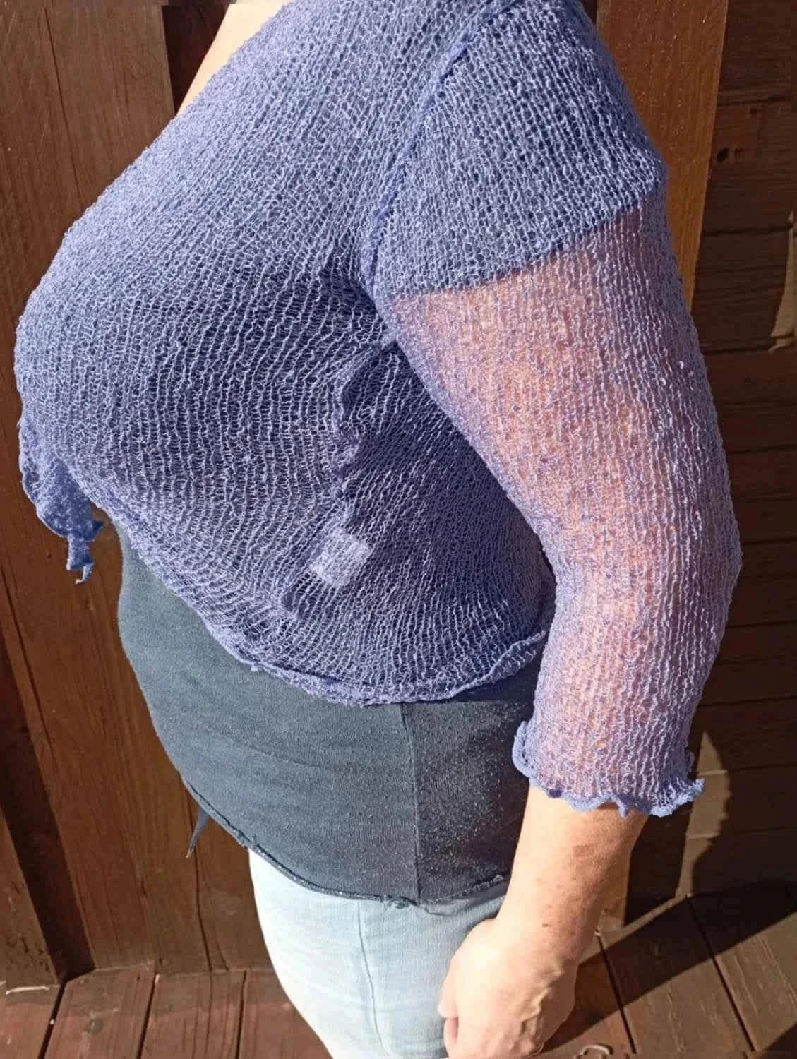 Gilet style boléro en maille crochet extensible style bohème Violet Mauve – photo 3
